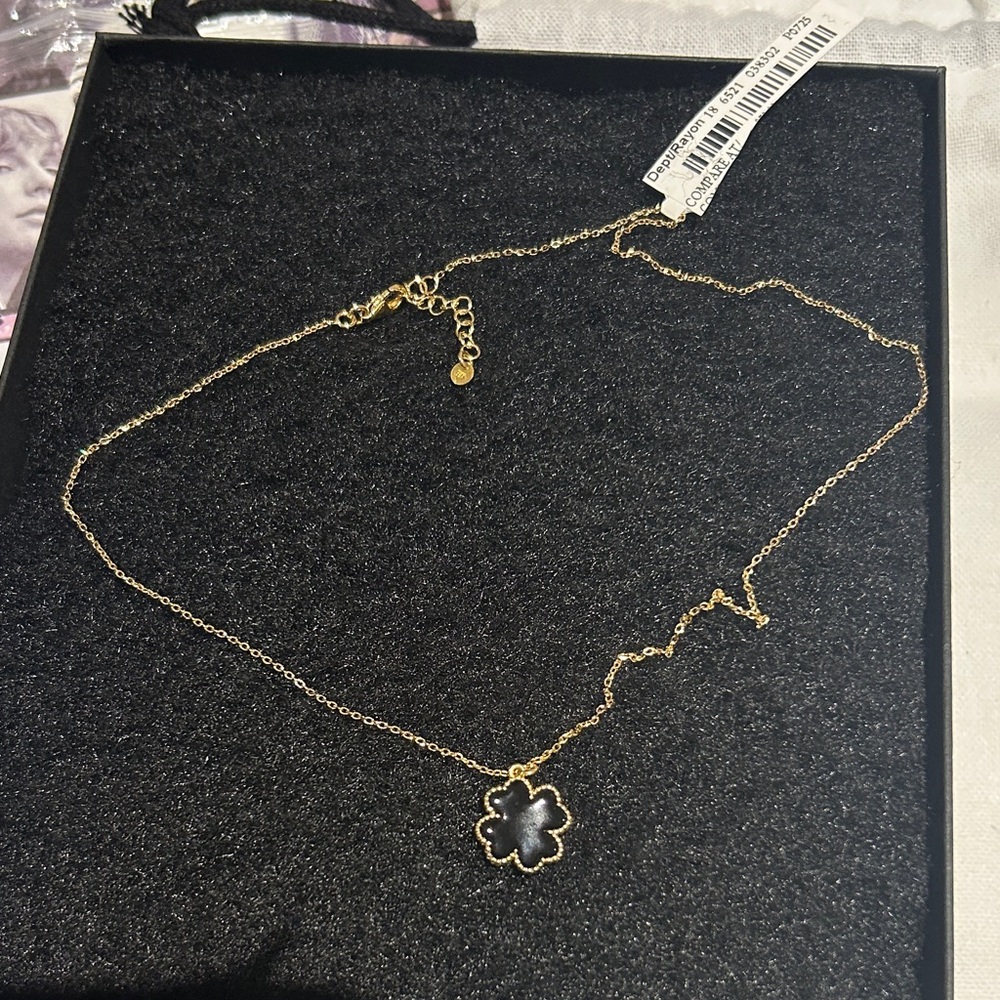 Golden and Black enamel Flower Pendant Necklace